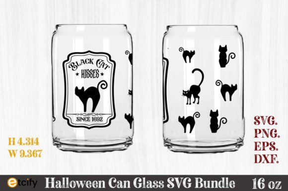 Black Cat Can Glass, Halloween Can Glass