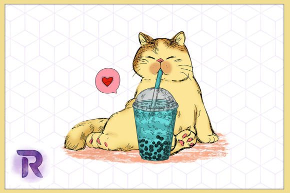 Cat Drinking Boba Milk Tea Cute Cat