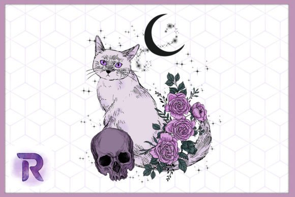 Cat Goth Skeleton Halloween PNG