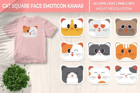 Cat Square Face Emoticon Kawaii Craft