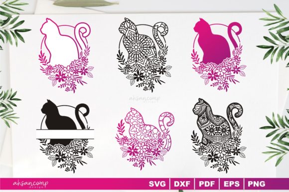 Cat with Flower, Paper Cut Print