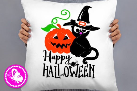 Happy Halloween Black Cat Pumpkin Print